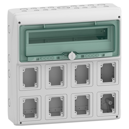 Щит для розетки, Mureva, 1х18 модулів, 8 отворів 90x100мм, (Ш)448мм х (В)460мм, без клемного блоку Щит для розетки, Mureva, 1х18 модулів, 8 отворів 90x100мм, (Ш)448мм х (В)460мм, без клемного блоку