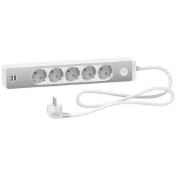 Подовж 5 роз. з заз+2*USB алюм/біл 1.5 м Подовж 5 роз. з заз+2*USB алюм/біл 1.5 м