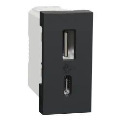Розетка USB тип A+C, 1 мод, 12 Вт, антр Розетка USB тип A+C, 1 мод, 12 Вт, антр