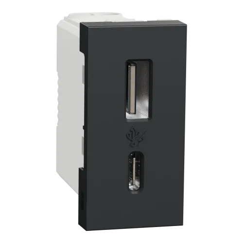 Розетка USB тип A+C, 1 мод, 12 Вт, антр Розетка USB тип A+C, 1 мод, 12 Вт, антр