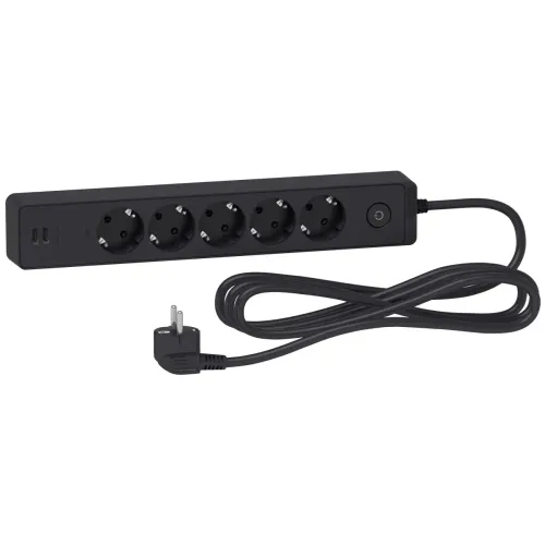 Подовжувач 5 роз. з заз.+2*USB чорн. 3 м Подовжувач 5 роз. з заз.+2*USB чорн. 3 м