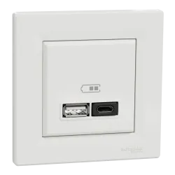 USB розетка А+С, 3 А, 45 Вт, біла USB розетка А+С, 3 А, 45 Вт, біла