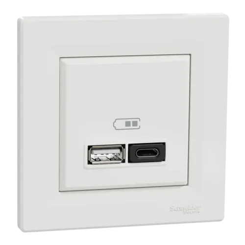 USB розетка А+С, 3 А, 45 Вт, біла