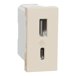 Розетка USB тип A+C, 1 мод, 12 Вт, беж Розетка USB тип A+C, 1 мод, 12 Вт, беж