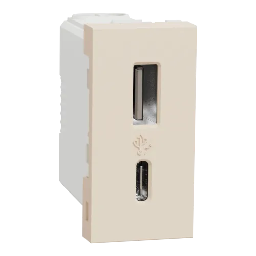Розетка USB тип A+C, 1 мод, 12 Вт, беж Розетка USB тип A+C, 1 мод, 12 Вт, беж