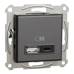 USB розетка А+С, 3 А, 45 Вт, антрацит USB розетка А+С, 3 А, 45 Вт, антрацит