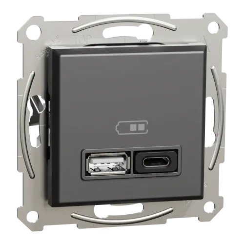 USB розетка А+С, 3 А, 45 Вт, антрацит USB розетка А+С, 3 А, 45 Вт, антрацит