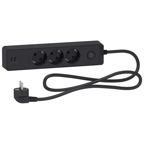 Подовжувач 3 роз з заз.+2*USB чорн 1.5 м Подовжувач 3 роз з заз.+2*USB чорн 1.5 м