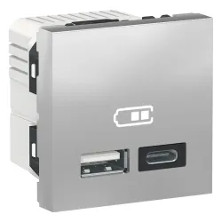 Подвійна USB розетка A+C алюм. Подвійна USB розетка A+C алюм.