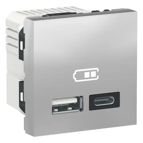 Подвійна USB розетка A+C алюм. Подвійна USB розетка A+C алюм.