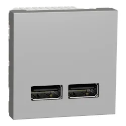 Розетка USB подв. 2.1А 2 модуля алюм Розетка USB подв. 2.1А 2 модуля алюм