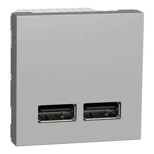 Розетка USB подв. 2.1А 2 модуля алюм Розетка USB подв. 2.1А 2 модуля алюм