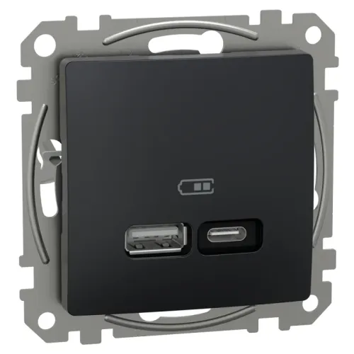 USB-розетка тип A+C 21 Вт чорний USB-розетка тип A+C 21 Вт чорний