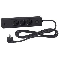 Подовжувач 3 роз. з заз.+2*USB чорн. 3 м Подовжувач 3 роз. з заз.+2*USB чорн. 3 м