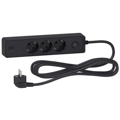 Подовжувач 3 роз. з заз.+2*USB чорн. 3 м Подовжувач 3 роз. з заз.+2*USB чорн. 3 м