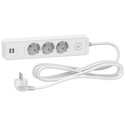 Подовжувач 3 роз. з заз.+2*USB білий 3 м Подовжувач 3 роз. з заз.+2*USB білий 3 м