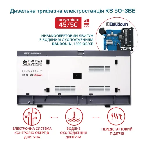 Дизельна трифазна електростанція KS 50-3BE Дизельна трифазна електростанція KS 50-3BE